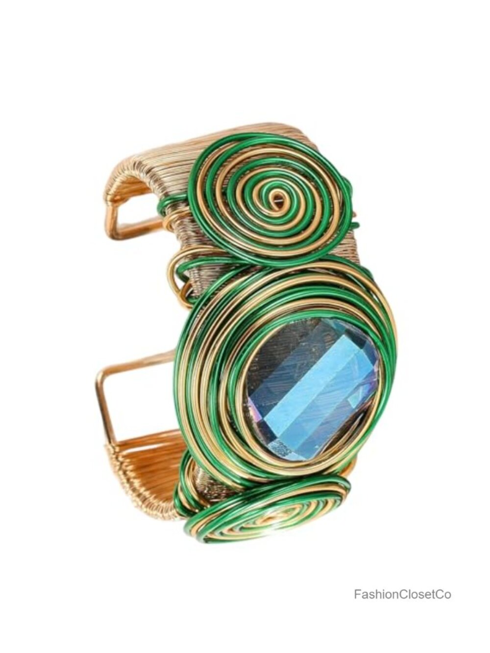 Chunky Open Cuff Bracelet Women Rhinestone Bangle Gold Plated Alloy